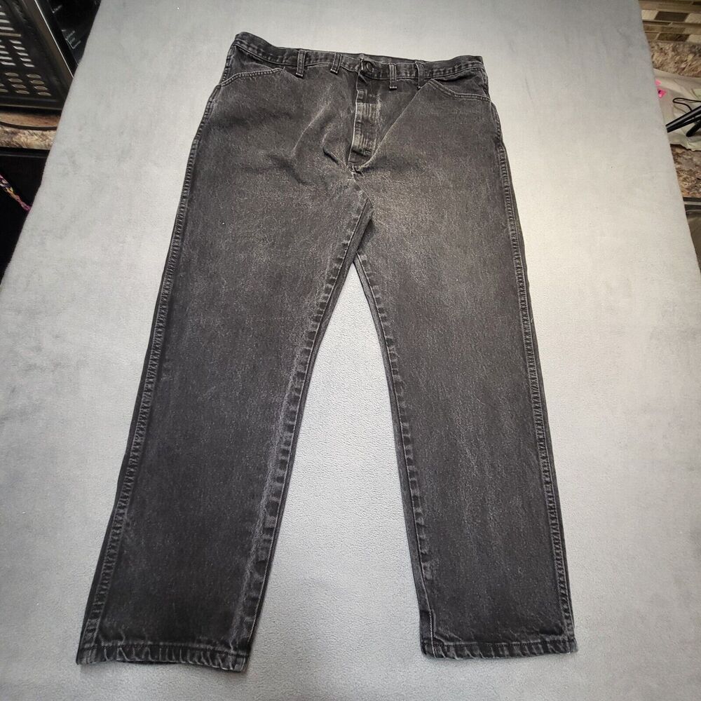 Rustler Jeans Mens 40x29 Black Straight Leg Distressed Denim Workwear